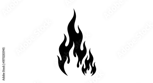 Stylized Black Fire Flame Icon on White Background.
