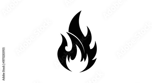 Stylized Black Fire Flame Icon on White Background.