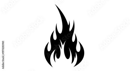 Stylized Black Fire Flame Icon on White Background.