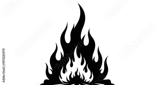 Stylized black flame graphic on a white background.