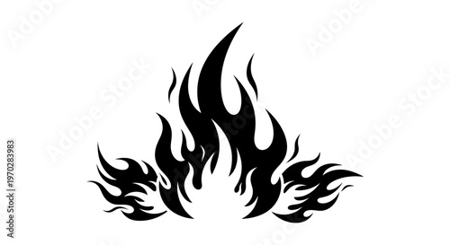 Stylized Black Flame Graphic Design Element.