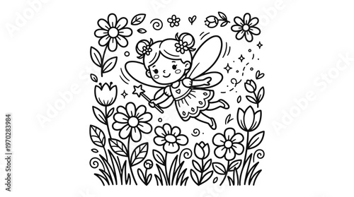 Little girl dressed as fairy flying.