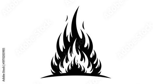 Stylized Black Fire Flames Illustration on White Background.