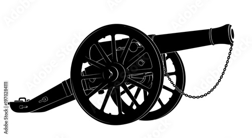 Vintage Cannon Silhouette on White Background.