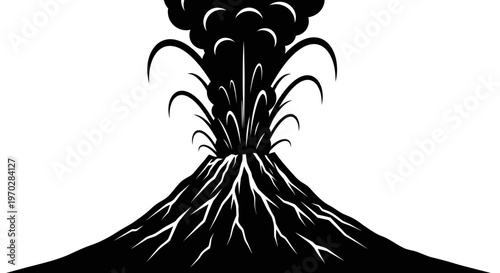 Volcanic Eruption Silhouette Illustration.