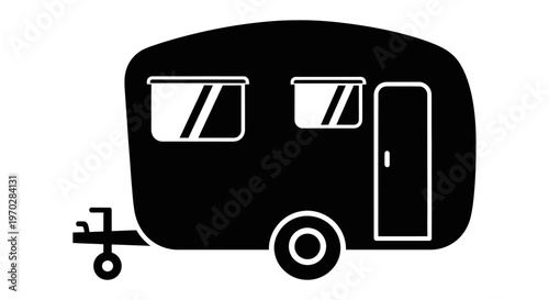 Vintage Caravan Silhouette Icon.