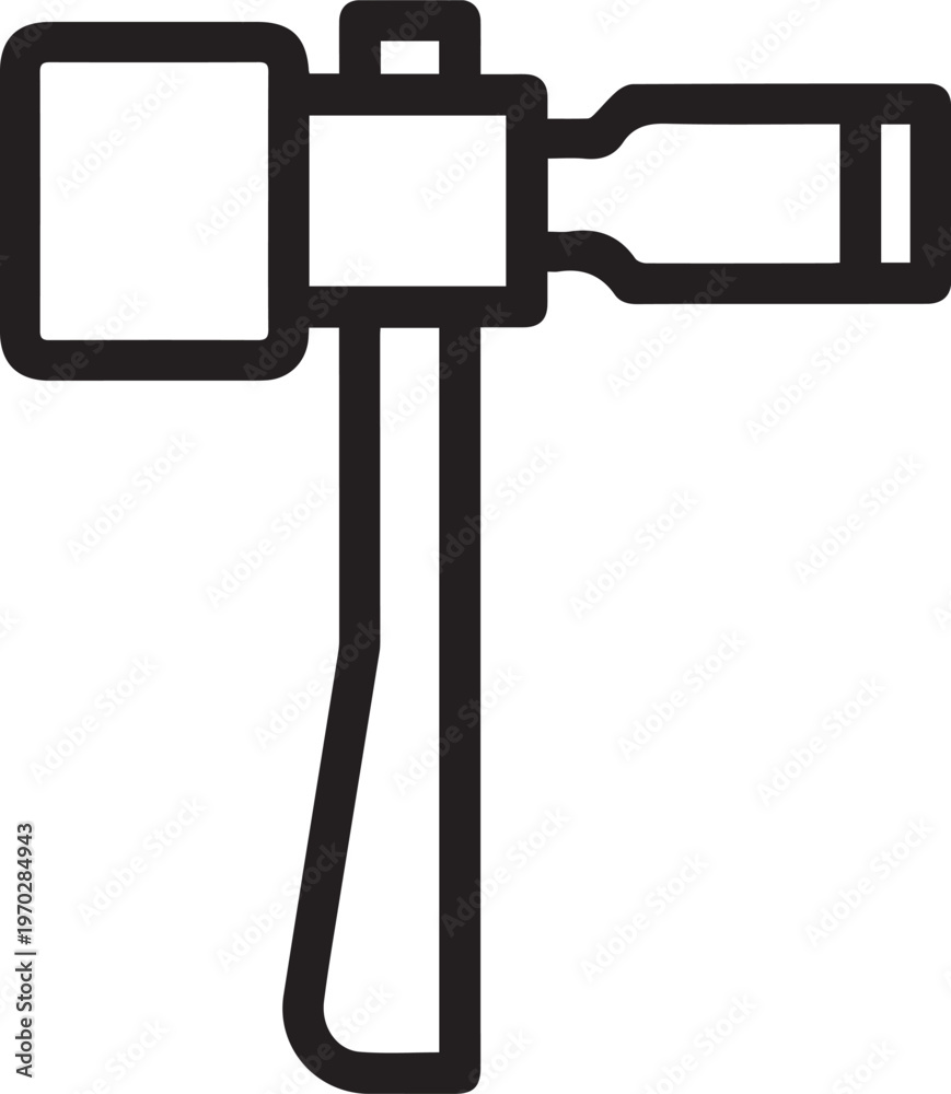 Fototapeta premium Premium High-Resolution Flat Black & White Vector Icon of Forestry Hammer with Chisel for Construction Industry, Woodworking Tools, Landscaping Projects, Professional Workshops, Log Cabin