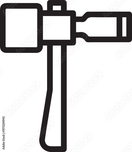 Premium High-Resolution Flat Black & White Vector Icon of Forestry Hammer with Chisel for Construction Industry, Woodworking Tools, Landscaping Projects, Professional Workshops, Log Cabin