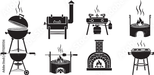 Grilling equipment silhouette collection a variety of outdoor cooking methods