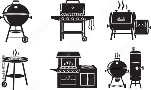 Grill silhouette collection a variety of outdoor cooking equipment in black and white