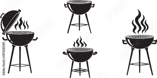 Barbecue grill silhouettes a collection of black and white grill illustrations