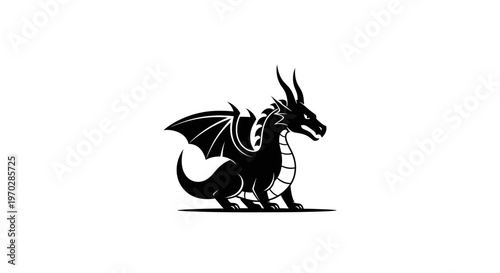 Black dragon silhouette illustration on white background vector design
