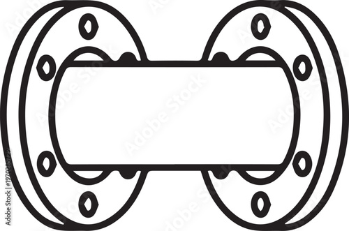 Premium High-Resolution Industrial Pipe Flanged Connection Vector Icon for Engineering Blueprints, Mechanical Diagrams, Piping System Documentation, HVAC Layouts, Factory Floor Plans, CAD