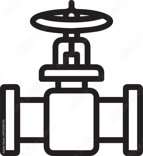 Premium High-Resolution Industrial Valve with Handwheel and Stem Vector Icon for Mechanical Engineering, HVAC Systems, Piping Diagrams, Factory Layouts, Process Control Schematics