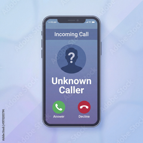 Phone screen displaying incoming call from unknown caller  