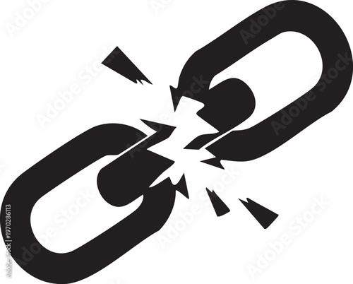 Broken chain silhouette symbol of freedom weakness or disruption a stark black and white image