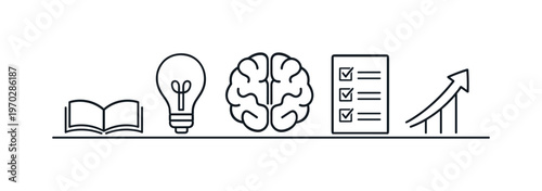 Personal knowledge growth and continuous learning habit for expanding skills and staying competitive in a changing world, book, light bulb, brain