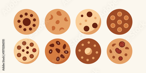 An appealing collection of eight uniquely patterned brown and tan cookies.