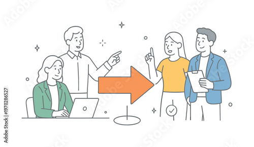 A simple clarity of next move scenario where professionals instantly recognize the next action required in a workflow without confusion, using a