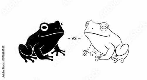 Black and White Frogs Facing Each Other Illustration.