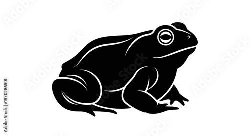 Black Silhouette of a Frog on a White Background.