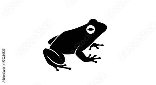 Black Silhouette of a Frog on a White Background.