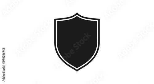 Black shield icon on white background symbol of protection and security