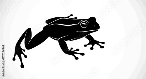 Black Silhouette of a Frog on a White Background.