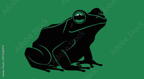 Black Frog Silhouette on Green Background.