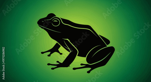 Black Frog Silhouette on a Vibrant Green Gradient Background.