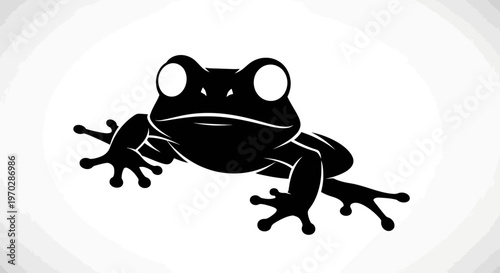 Black Silhouette of a Frog on a White Background.