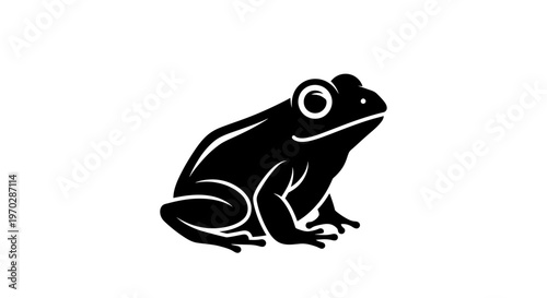 Black Silhouette of a Frog Sitting on a White Background.