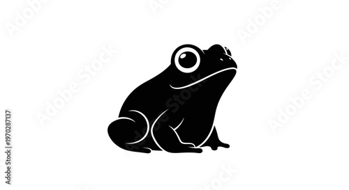 Black Silhouette of a Cute Frog Sitting.