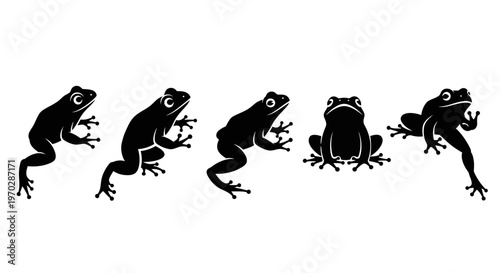 Collection of Black Frog Silhouettes in Various Poses.