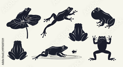 Collection of Diverse Frog Silhouettes in Various Poses.
