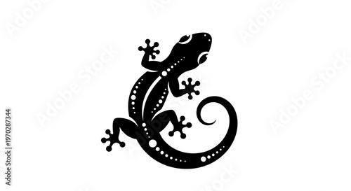 Black Silhouette of a Gecko with White Dots and Swirl Tail.