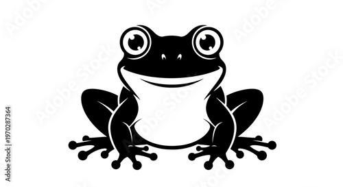 Black Silhouette of a Happy Frog with Big Eyes.