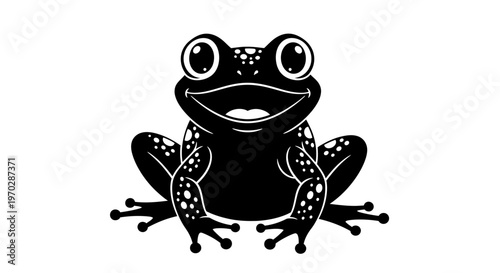 Black Silhouette of a Happy Frog with Big Eyes.