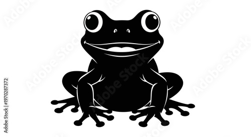 Black Silhouette of a Happy Frog with Big Eyes.