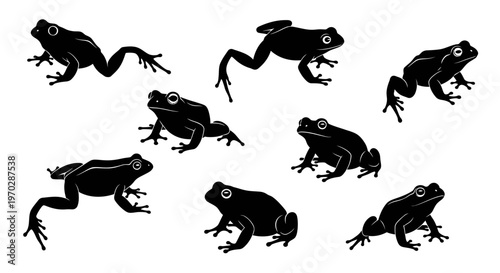 Collection of Silhouetted Frogs in Various Poses.