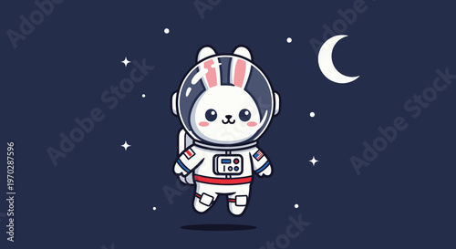 Astronaut bunny in space with stars and moon illustration design