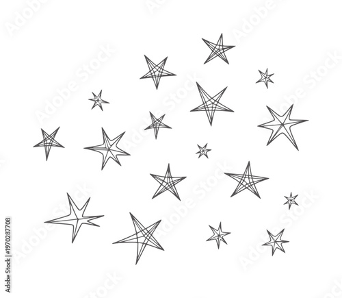 Handdrawn black stars white with varying sizes and styles abstract