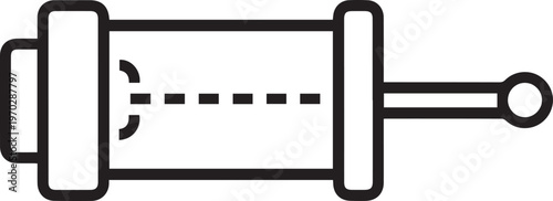 Premium High-Resolution Vector Icon of a Pneumatic Cylinder with Cushioned End for Industrial Automation, Mechanical Engineering, Robotics, Manufacturing Process Diagrams, Hydraulic