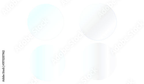 Realistic transparent glass or acrylic circle plate with glossy reflections. Shiny panel, soft light glare, reflective surface and gradient mirror effect for product mockup, window display and design 