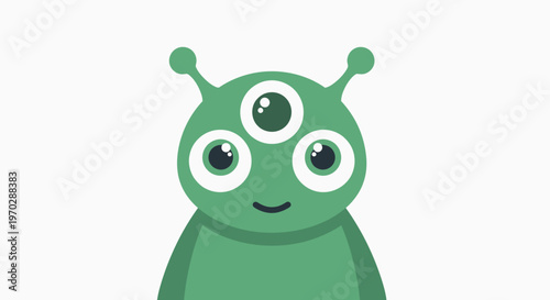 Cartoon alien character with three eyes and antennae on white background