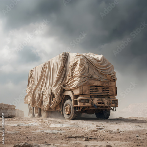 Heavy Cargo Truck Transportation in Harsh Environment Industrial Logistics Concept Cinematic Style