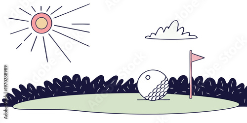  golf ball on a green with a flagstick under a bright sun and clouds vector  image