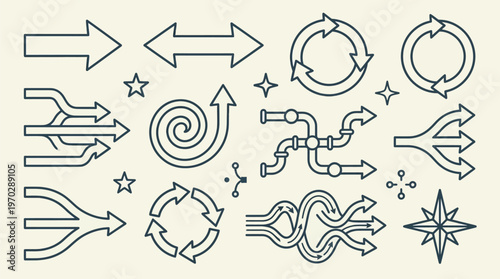 Arrows Icons Set with Stars on Beige Background