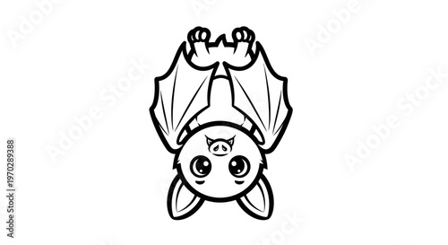 Cartoon bat illustration hanging upside down with big eyes vector graphic