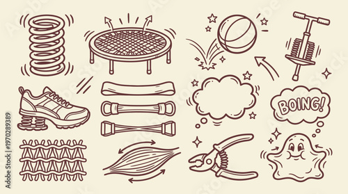 Trampoline Sports Equipment Illustration Set